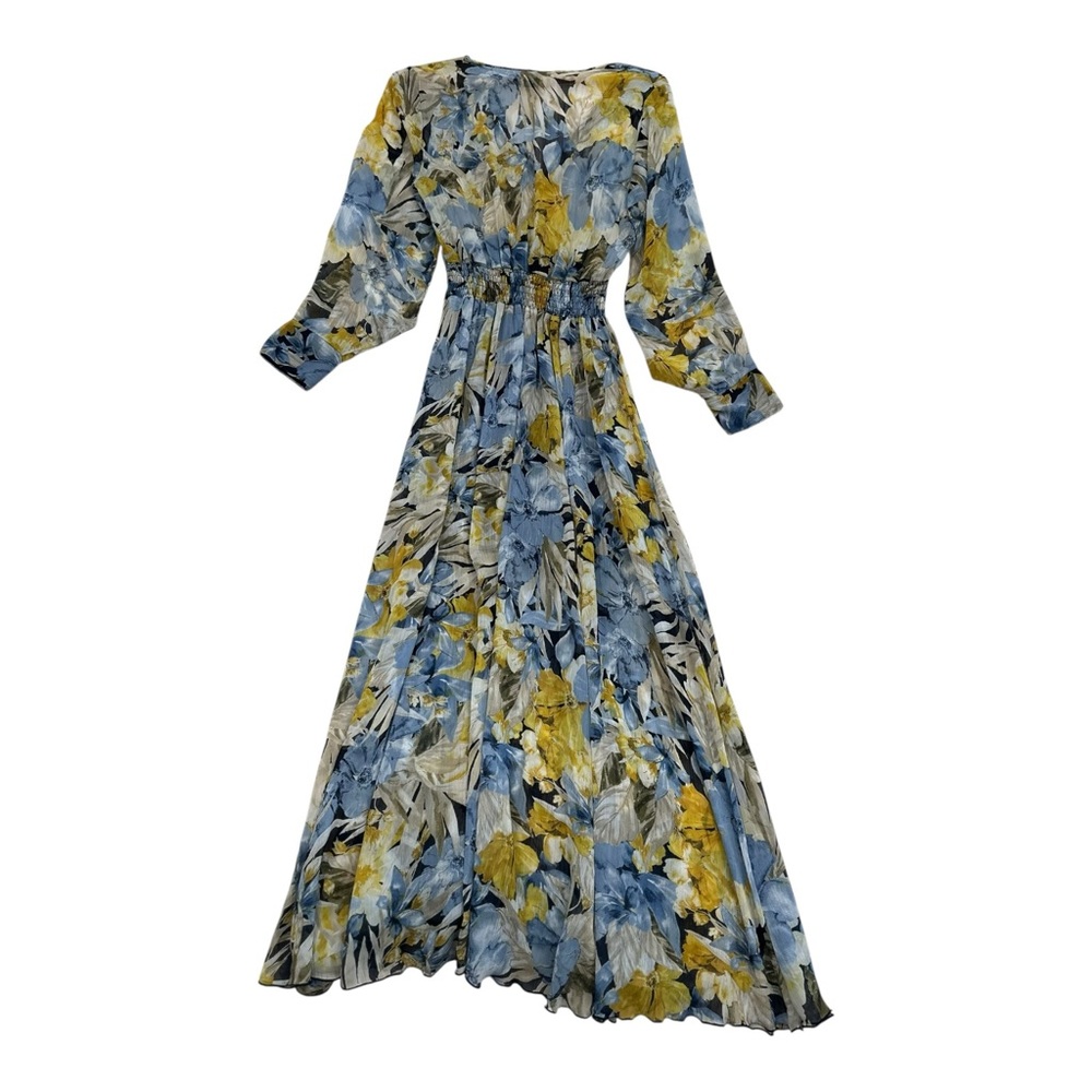 Kate & Lily Blue Yellow Floral Long Sleeve Maxi Dress - Size 6 - Picture 7 of 7